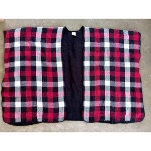 Woolrich Poncho Reversible Blanket Wrap Red Black Plaid - SOFT & COMFY